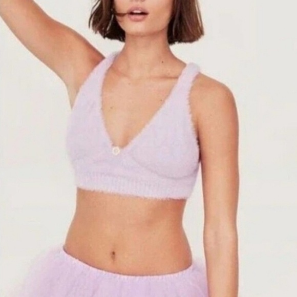 For Love and Lemons Devon Lavender Soft Fuzzy Knit Sleeveless Crop Top XXS NWT - Picture 1 of 8